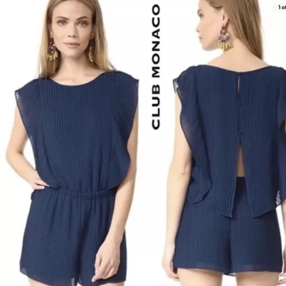 Club Monaco Pants - CLUB MONACO Jonet Romper Pleated Sheer Open Back In Rajasthan Navy Size 4